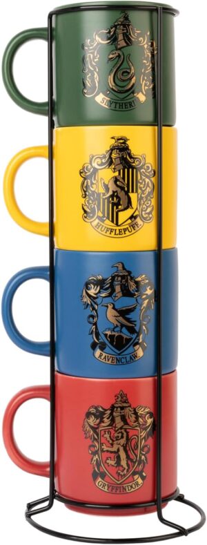 Harry Potter Hogwarts House Crests Stacking 4 Mug Set with Stand