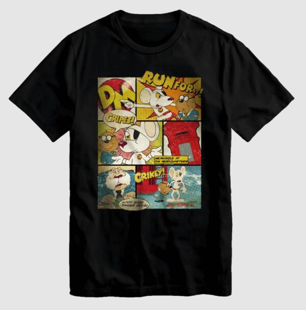 Danger Mouse Comic Strip Black T-Shirt