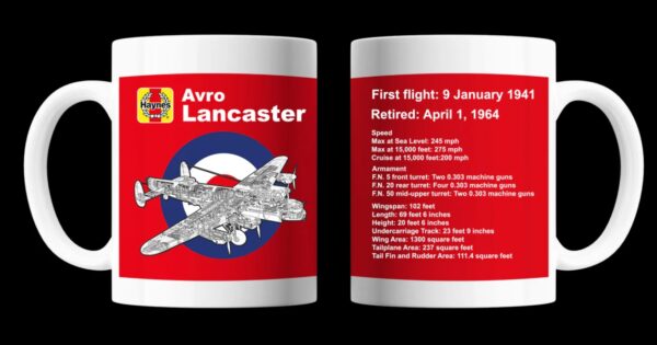 Official Avro Lancaster Bomber Haynes Manual Mugs front and rear view
