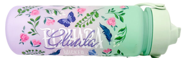 Wicked The Movie Glinda Elphaba Flower decorated Water Bottle side view