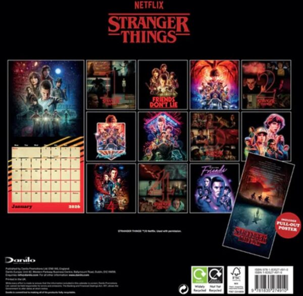 Official Netflix Stranger Things Rewatch 2026 Square Wall Calendar rear view