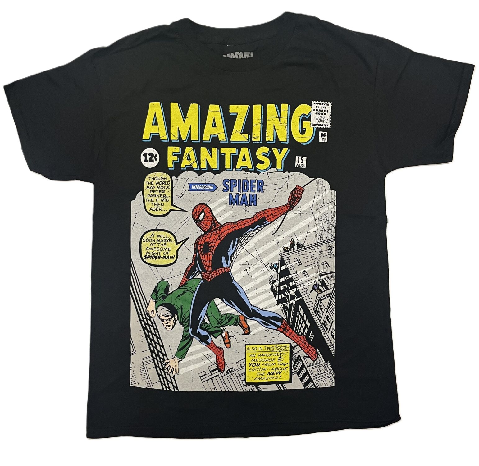 1st-Spider-Man-Amazing-Fantasy-15-Cover-Book-Cover-T-Shirt-Black Assorted Sizes