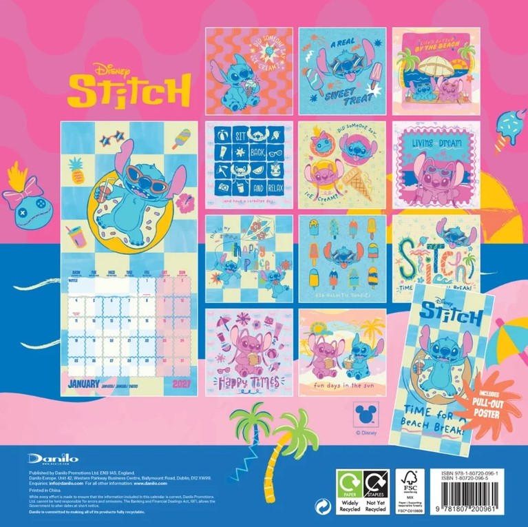 Disney Stitch Official 2027 Multi-language Square Wall Calendar - Image 2