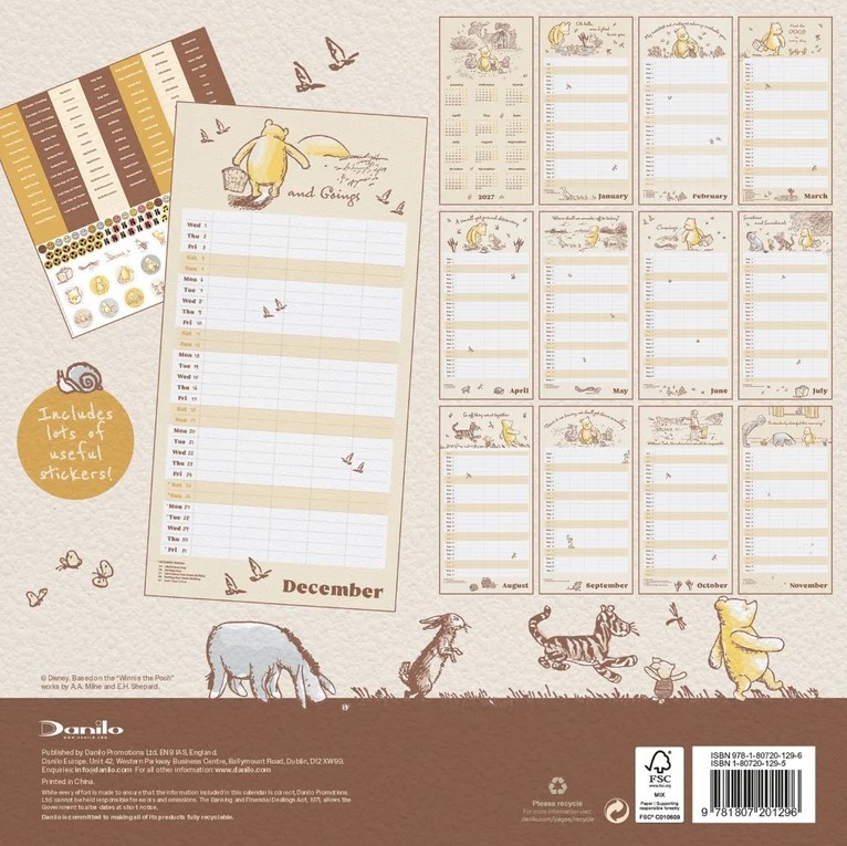 Winnie The Pooh Official Family Organiser 2027 Square Wall Calendar - Image 2
