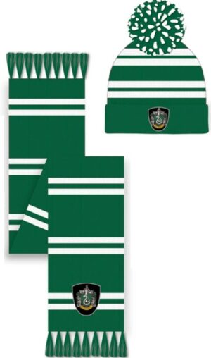 Harry Potter Slytherin Beanie Pom and Scarf Set